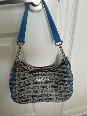 Juicy Couture Black & Bright Blue Logo Shoulder Bag